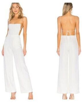 NWT NBD Prosecco White Wide Leg Jumpsuit XS Backless Strappy Revolve
